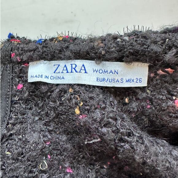 Zara Black Multicolor Boucle Knit Sweater with Pearl Detail on Sleeves Top S - Picture 12 of 14